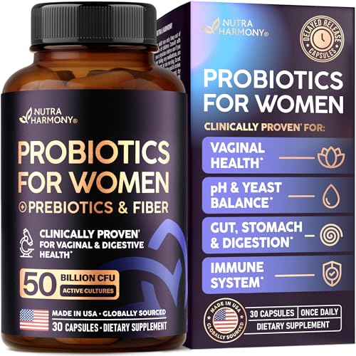 Probiotics for Women 50 Billion CFU - Vaginal Probiotics Clinically Proven for Yeast & pH Balance - Digestion & Bloating Relief - 8 Strains + Prebioti