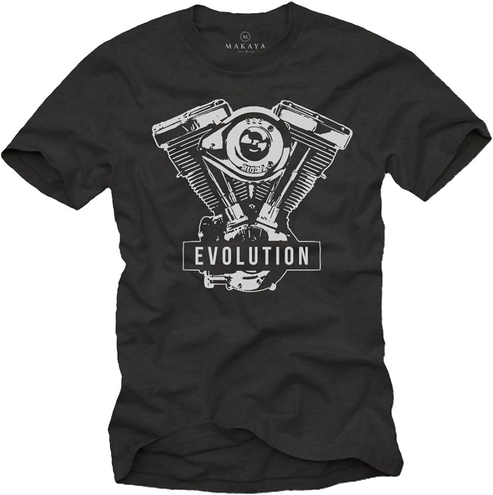 sangMotorcycle Clothing Biker Evolution Engine Mens Motorbike T-Shirt Black
