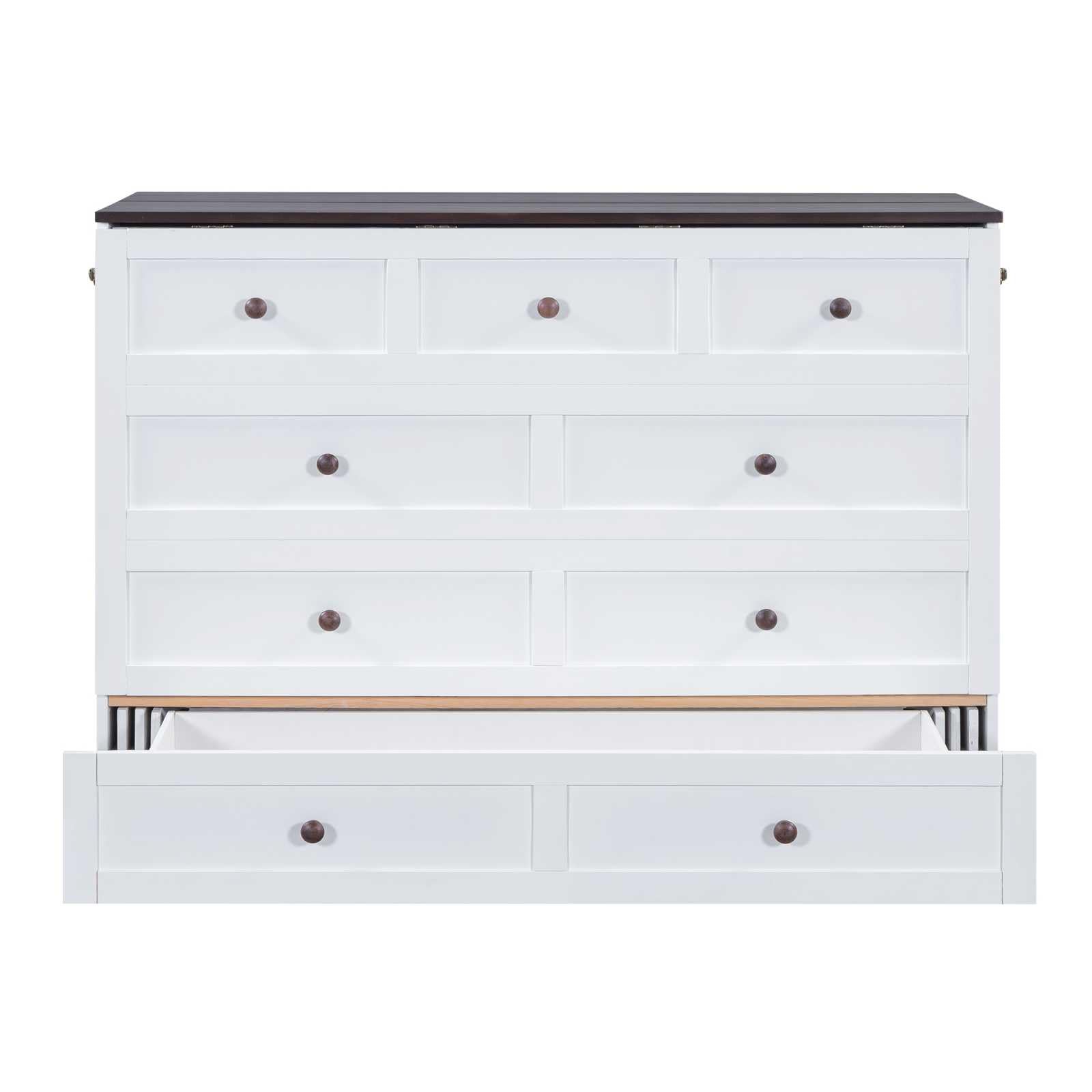 YEHTOKHOME Lit Armoire Portable 140x200cm, Multifonctionnel lit avec USB et Prise de Courant, Plateforme lit Convertible avec tiroirs et étagères, Blanc(sans Matelas)