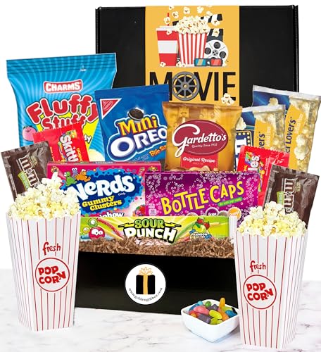 Deluxe Movie Night Gift Includes Popcorn Buckets, Popcorn, Theater Size Snacks - Perfect...