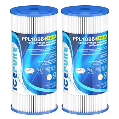 ICEPURE 20 Micron 10" x 4.5" Whole House Extra Coarse Pleated Sediment Filter for Well Water, Replacement Cartridge for GE FXHSC, DuPont WFHDC3001, R50-BB, Culligan R50-BBSA, W50PEHD, 2Pack