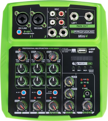 Pronomic Mini4 USB-Mischpult - USB-betriebener 4-Kanal Mixer - 2...