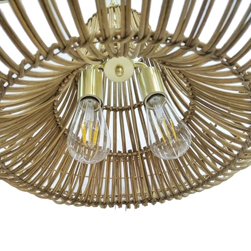 Image of 20 inch Handwoven Bamboo Pendant Light - Boho Natural Rattan Chandelier for Living Room /Dining Room /Bedroom (2 Light)