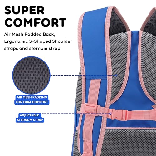 Image of J World New York Atom Laptop Backpack - Ergonomic Backpack for School with Air Mesh Padded Shoulder Straps - 600D Polyester Work Backpack for Men and Women - Stylish Design, Navy Pink