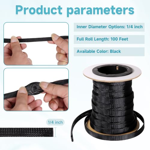Telar de cable trenzado PET de 1/2 pulgada y 100 pies negro 2