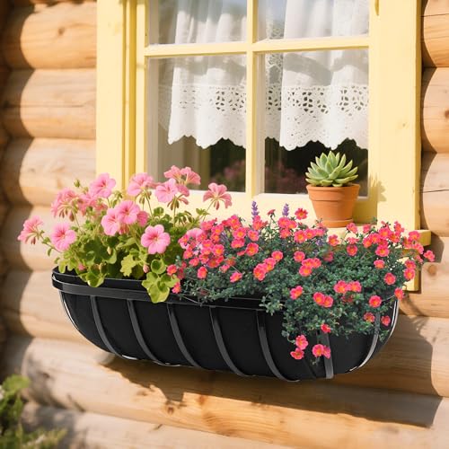 LUCKIPLUS 4 Pack Window Box Liners for Planter, 30 Inch Basket Liner, Black Felt Fabric Hanging Planters Box Liner for Outdoor Window Flower Box Pots, Fence Trough Wall Planter Basket