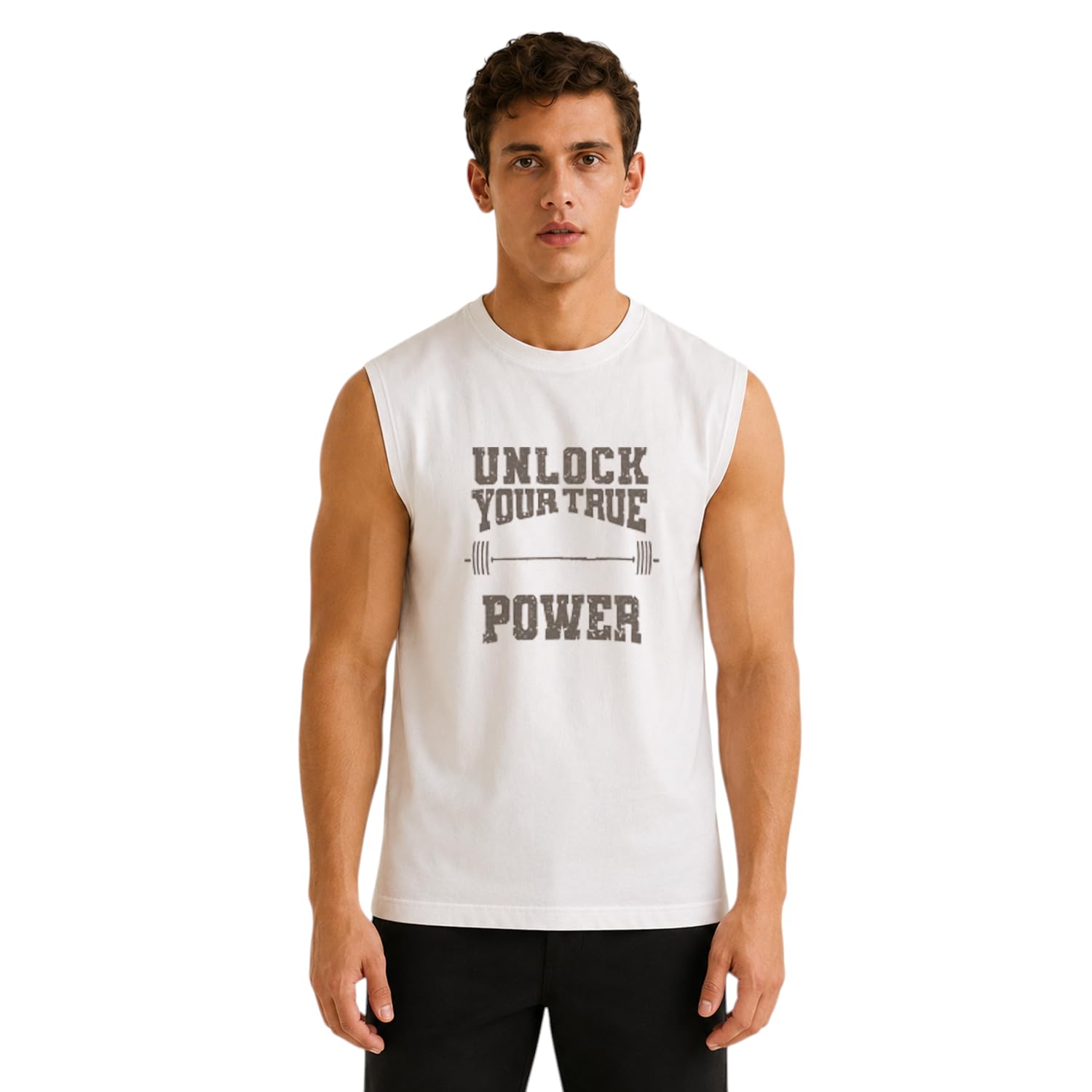 Men's Sleeveless Cotton Blend Vest with Round Neck - White | Regular Fit Tank Top for Gym, Sports & Casual Wear-image-2