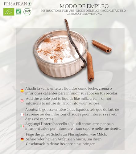 FRISAFRAN | Öko frische Vanilleschote 2 Uds | Vanille | Vanilleextrakte | Vanille auf Zweig | Vanilleschoten | Vanilleessenz | Verdauungs | Bourbon | Aus Madagaskar | Natürlich und organisch