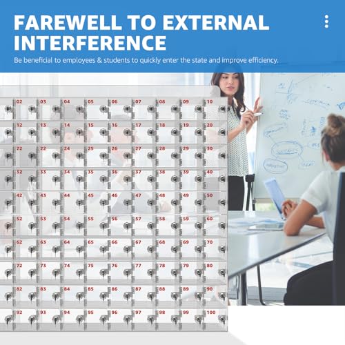 Casillero acrílico para celular con 100 compartimentos y llaves individuales 5