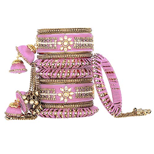 Image of Peora Velvet Silk Thread Kundan Studded Chuda Bangles Set Gift for Women