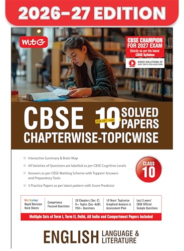 Image of MTG CBSE Class 10 PYQs Book | 10 Years (2026-2017) Chapterwise Topicwise Solved Papers English Language & Literature - CBSE Champion For 2027 Exam | ... | CBSE Sample Paper (As Per Pattern)