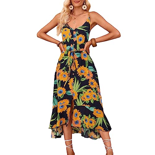 Image of BROVAVE Women's 2026 Summer Casual Boho Sundress Spaghetti Strap Midi Dress