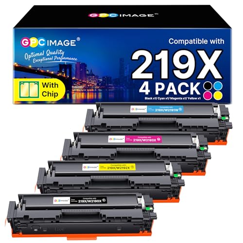GPC IMAGE 219X Toner Set Kompatible für HP Color LaserJet Pro 3302fdwg (mit Chip), 219X W2190X Toner für 3202DW 3302SDWG 3302FDNG 3302FDW 3302SDW (Schwarz Cyan Magenta Gelb 4er-Pack)
