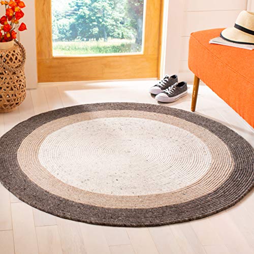 SAFAVIEH Braided Collection 5' Round Charcoal/Ivory BRD903H Handmade Country Cottage Reversible Wool Entryway Foyer Living Room Bedroom Kitchen Area Rug