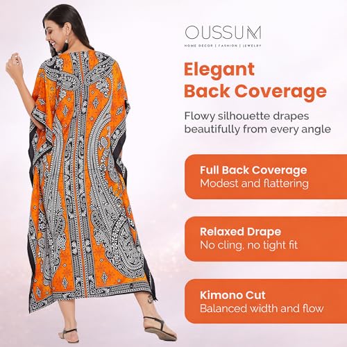 Image of Oussum Women Plus Size Kaftan Kimono Loose Maxi summer dresses for women Beach 3 /4 Sleeve Casual lounge dress Boho