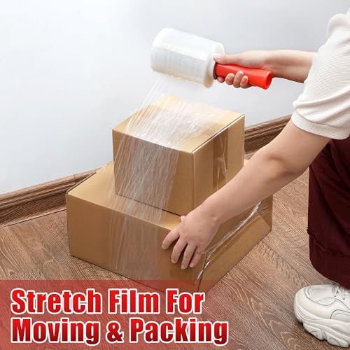PROMORE Stretchfolie mit Rollgriff 2 Rollen 12,7cm x 305m, 20my extra dicke Mini-Hand-Stretchfolie Palettenfolie Kunststofffolie zum Umzug, Verpacken, Schrumpfen.