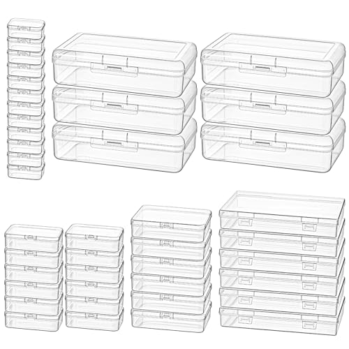 Image of 42 Pack Rectangular Clear Plastic Storage Containers | Mixed Sizes, Hinged Lid, For Beads and Small Craft Items
