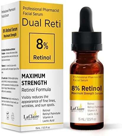 Retinol Complex Face Serum – Anti-Aging, Brightening Neck & Facial Serum Helps Firm, Smooth, & Nourish Skin with Lactic Acid, Vitamin A, & Retinyl Palmitate – Anti Wrinkle Serums by LaClaire 15 ml
