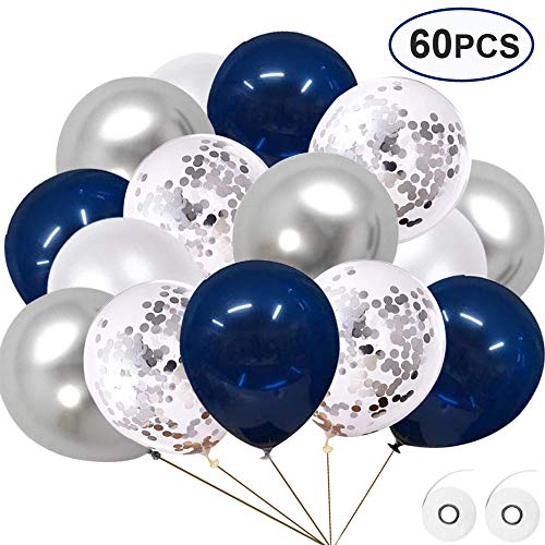 Flow.month 60 Stück Luftballons, Gold Silber Luftballons Gold Silber Konfetti Ballons Matellic Latex Ballons Helium Ballons für Hochzeit Mädchen Kinder Geburtstag Party Dekoration (Silver-b)