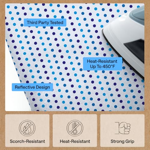 Image of Gorilla Grip Reflective Silicone Ironing Board Cover, 15x54 Inch, Hook and Loop Fastener Straps, Large and Standard Boards, Pads Resist Scorching and Staining, Elastic Edge, Thick Padding, Blue Dots