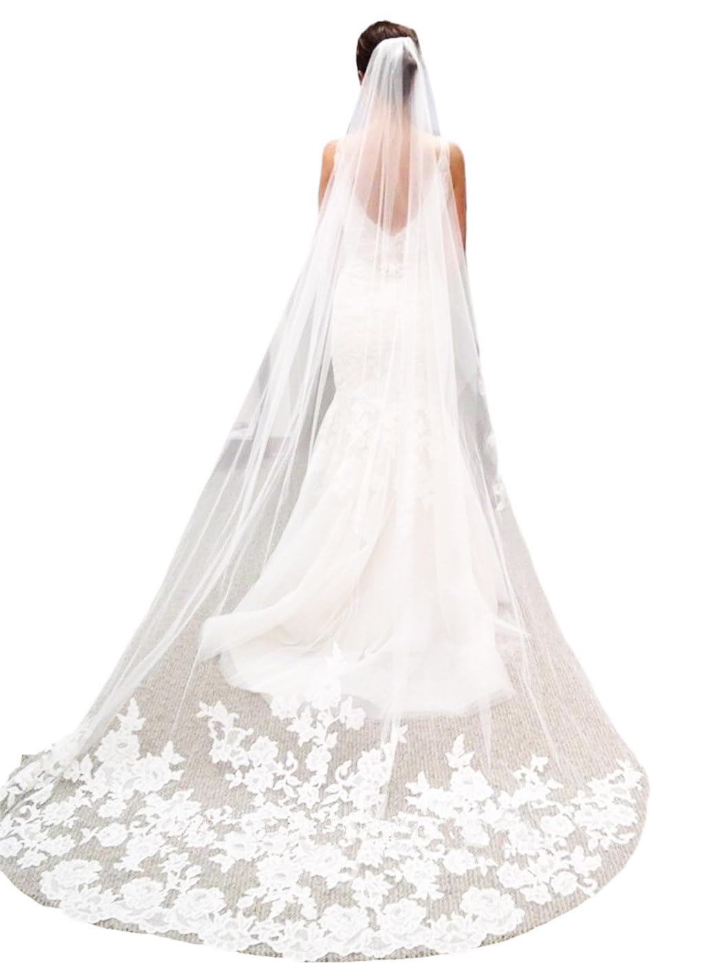 Wedding Veils Cathedral Bride Veil Embroidery Lace Edge Bridal Veil with Comb 1 Tier 118" Veils for Women Wedding