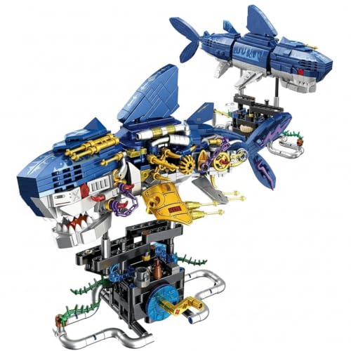 Image of SKY LINE OCEAN || Mechanical Shark Building Set || 699 Pcs || Rotatable STEM Sea Animal Toy with Display Stand || 6 Months Structural Warranty