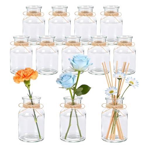 Der Rose 12 Pack Glass Bud Vases for Flowers 125ml Small Vases for Table Decoration Elegant Home Decor and Wedding Decor Centerpieces