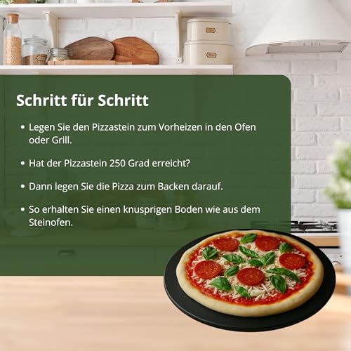 HeRo24 Pizzastein 33 cm aus Cordierit schwarz glasiert hitzebeständiger Backstein für Pizza, Flammkuchen & Brot geeignet für Backofen & Grill