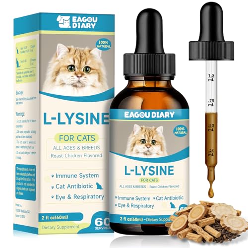 L-Lisina per Gatti - Gocce di Lisina Supporto Immunitario per Gatti - Sollevamento delle Allergie per Gattino e Cuccioli, Starnuti, Antibiotici per Gattino con Vitamine e Minerali, Colostrum, 60 ml