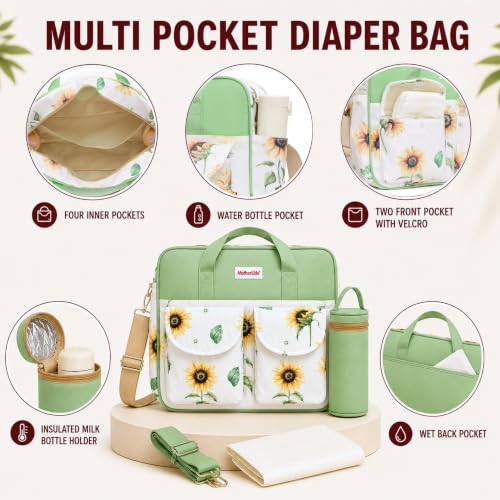 Image of Diaper Bag for Mothers for Travel with Changing Station | Tote Diaper Baby Bag for Mom | Diaper Bag with Insulated Bottle Holder & Changing Mat | 17 L,10 Pocket