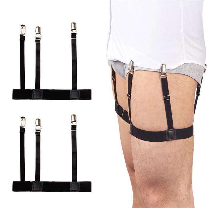 Black Men's Shirt Stays for T-Shirt Tucker TShirt Garter Shirt Suspenders Tees Stays Leg Thigh Suspender Belt With Non Slip Locking Clamps