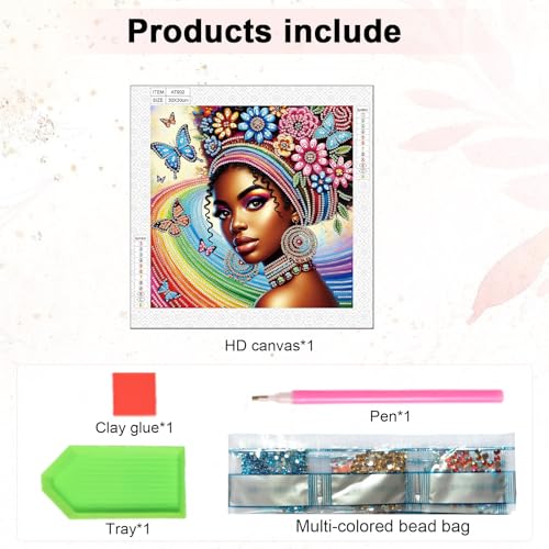 Image of AiYuanzsh 5D Special Shaped Diamond Painting Kit - African American Woman Design, Unique Crystal Rhinestone Diamond Art Set for Beginners and Adults, Perfect for Home Wall Decor and Holiday Gifts