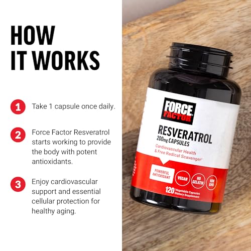 Image of Force Factor Resveratrol Supplement to Support Heart Health, Antioxidants Supplement and Free Radical Scavenger Made with Japanese Knotweed, Vegan, Non-GMO, 120 Vegetable Capsules
