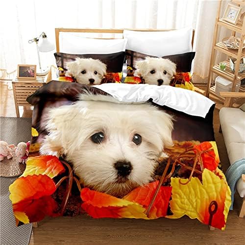 布団カバー クイーン 白い雪耐瑞犬 可愛い 防ダニ寝具 セットマイクロファイバー 1 布団カバ 210x210 Cm 2 枕カバー 43x63 Cm 大人 ボーイズ ガールズ 寝具カバーセット サイズ 150x210cm