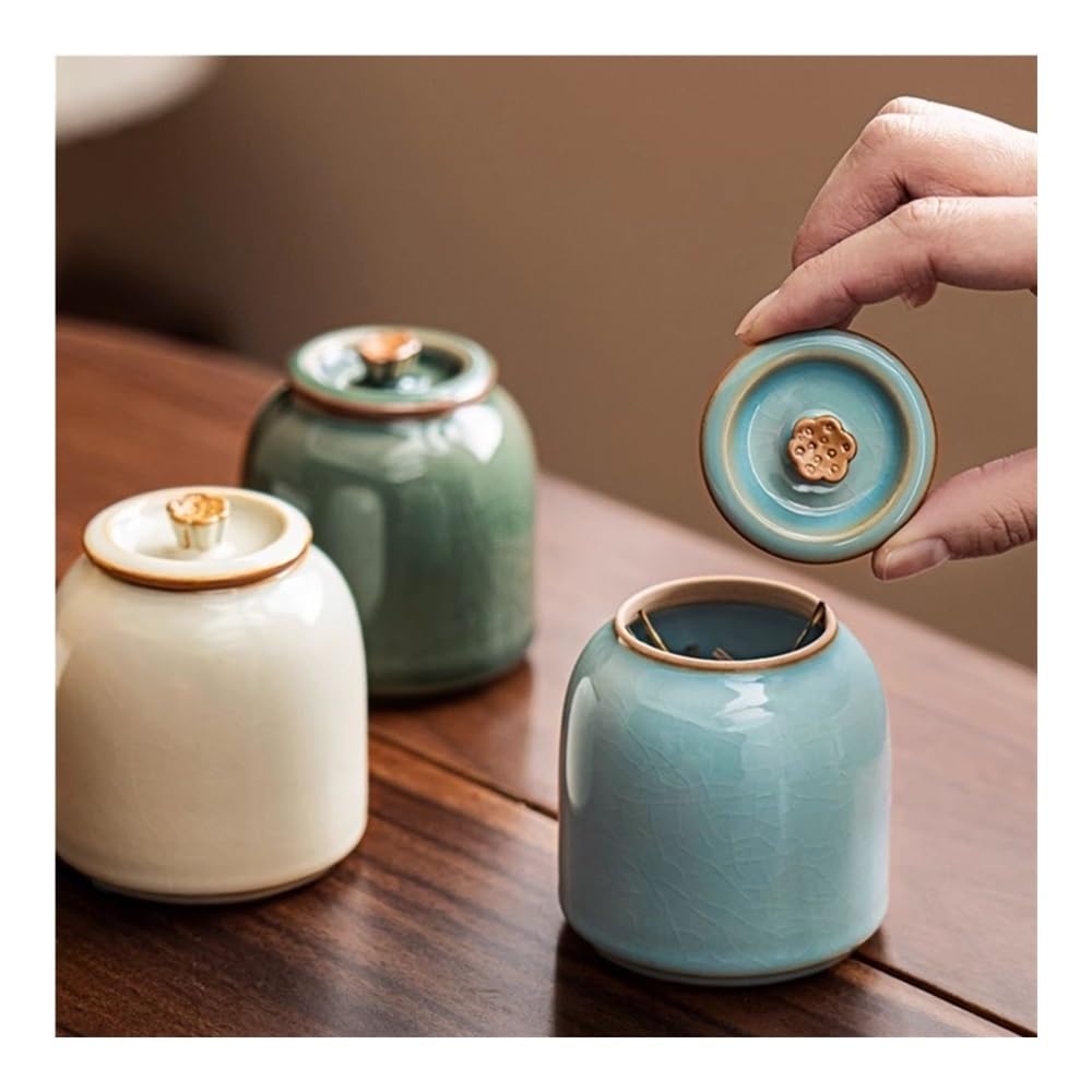 Pojemnik na herbatę Mihuang Ru Kiln Tea Jar Ceramiczny pojemnik do przechowywania w gospodarstwie domowym Puszki z zamkniętą pokrywką Wykwintny Mini Caddy(Dark Green)