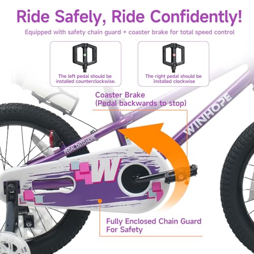 Image of WinHope 12-18 Inch Kids Bike with Light up Training Wheels for Boys Girls | Dual Brake Bicycle with Basket Adjustable Seat Water Bottle for Summer Riding Birthday Gift for Toddler 2-9 Years