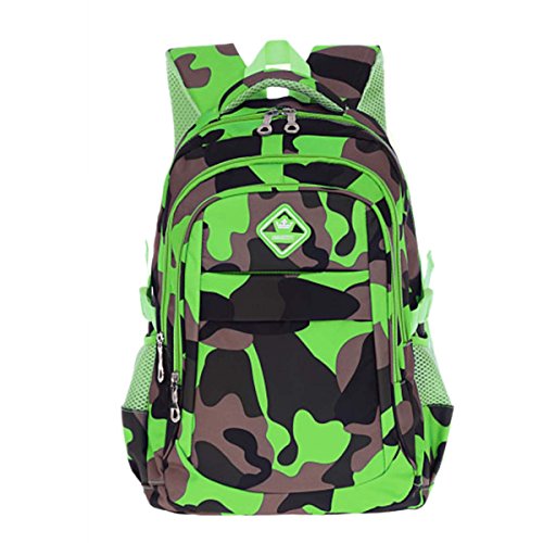 FYGOOD Sac à Dos Cartable Scolaire Camouflage Imperméable pour Enfant Vert Grand/45x30x20CM