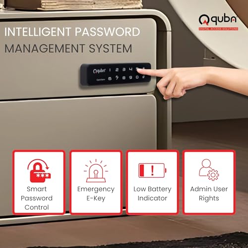 Image of Quba Smart Lock for Cabinets and Wardrobe (Jet Black)-3 Operating Modes, Sleek Touchpad Furniture-Lock w /Password-Admin & User Mode-E Key for Emergency Unlock-for Home, Office Alimrah (QS-002-P)