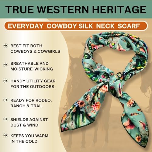 Wild Rag Silk Scarf 36'', Western Cowboy Bandana Square Silky Wild Rags Mint Water Color Cactus Tribal Scarves for Men & Women2