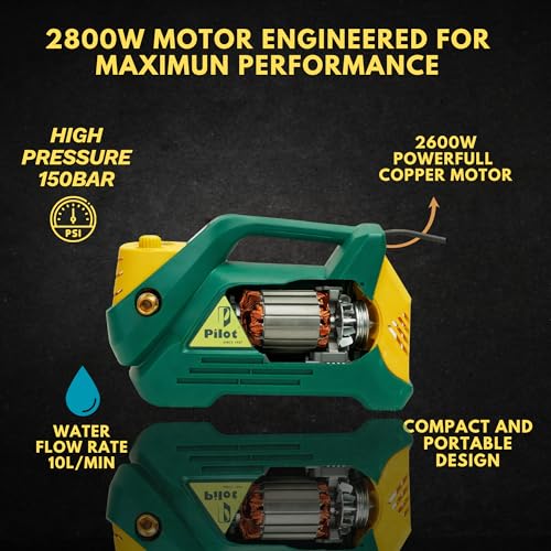 Image of Pilot Portable Car Washer 2800W Rhino High Pressure Washer | 150 Bar Pressure | 10L /min Water Flow | 220V | Heavy Duty Pressure Cleaner for Cars, Bikes, Home & Outdoor Cleaning
