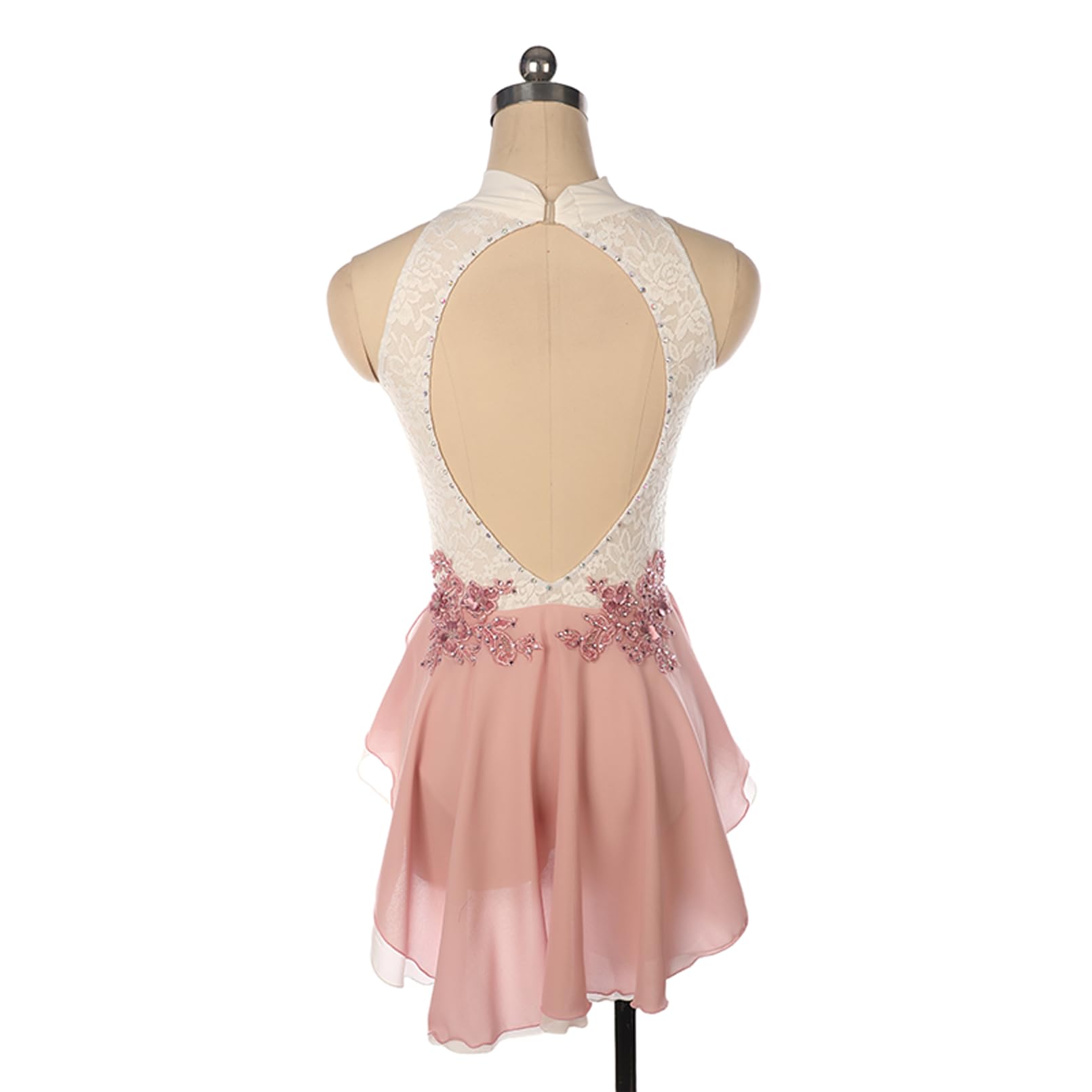 Abito da Pattinaggio Artistico Bambina Body Danza Classica Donna Bianco Senza Maniche Rosa Fiore Strass Vestito da Balletto Body da Ginnastica Ritmica