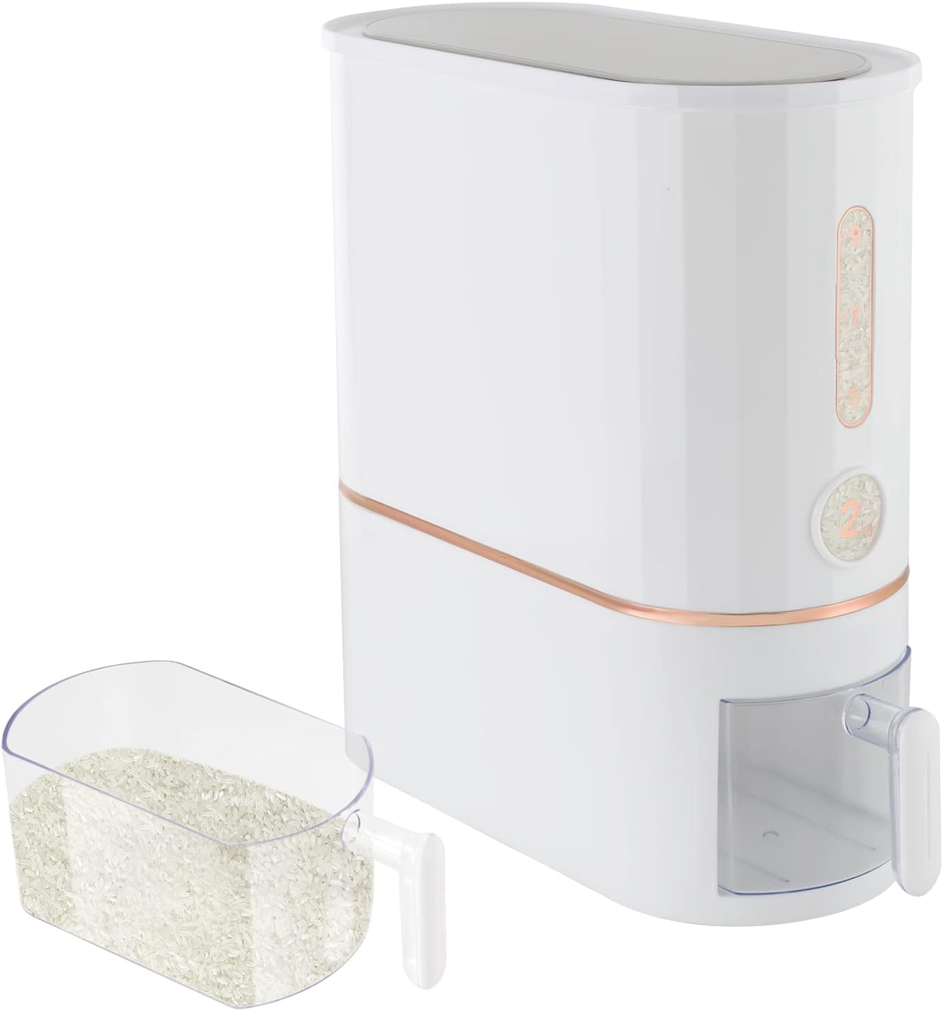 Rice Dispenser, Airtight Food Dispenser with Measuring Cup - Large 22 lbs Rice Bin Storage Container for Soybean & Oatmeal - Convenient Kitchen Organizer