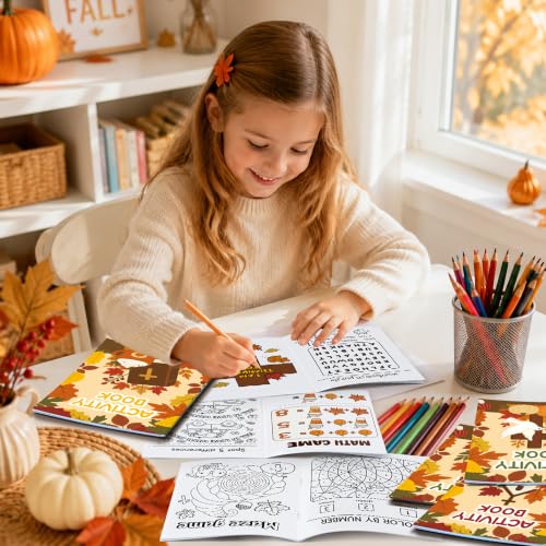 Bulk Fall Activity Books, 24Pcs Autumn Mini Games Coloring Booklet for Kids - image 2