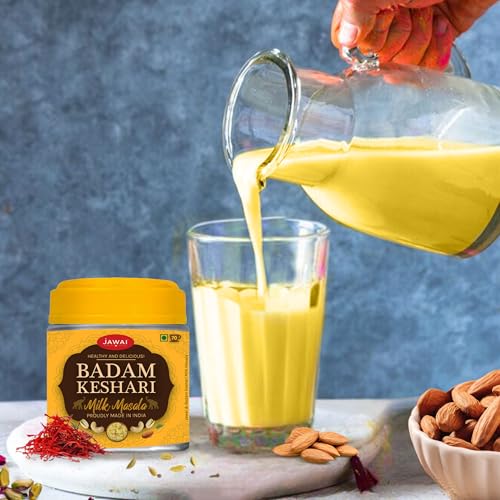 Image of JAWAI Badam Keshari Milk Masala (100 gms) | Masala Milk |Dryfruits based Healthy & Nutritious Drink Mix | Pishori Pistachio | Californian Almonds | Kashmiri Saffron | (Badam Keshari Milk Masala)