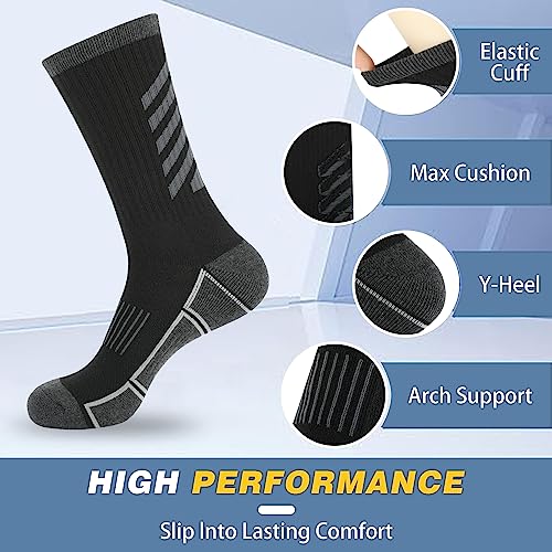 COOVAN Mens Athletic Crew Socks Moisture Wicking Heavy Duty Cushioned Work Socks with Reinforced Heel and Toe (6 Pairs4