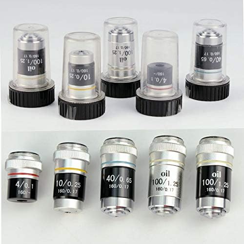 円 70 以上節約 Guadang セットの生物顕微鏡対物レンズ4x 10x 40x 100x Color Sliver Shell