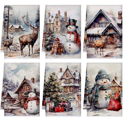 Bencailor 6 Pcs Christmas Kitchen Towels 16 x 24 Inches Decorative Tea Dish Dishcloths Christmas Holiday Drying Cloth Hand Towel for Xmas Gift Favor(Retro Color,Snowman)