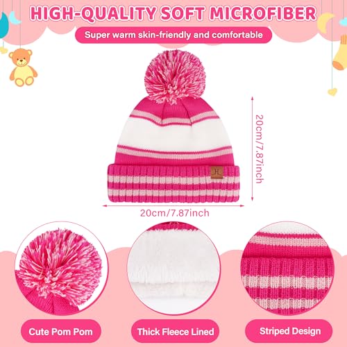 Image of Kids Toddlers Winter Hats Knit Warm Beanie Scarf Gloves Set for Boys Girls Age 2-7, Pompom Cap Neck Warmer Fleece Lined Gifts