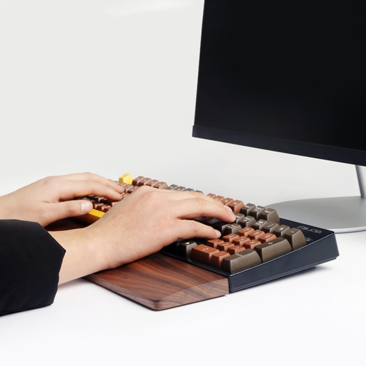 Walnuss Handgelenkauflage für Tastatur 440mm Ergonomisch | Holzstruktur in Kaffeefarbe, Feine Verarbeitung, als Ersatz für Alte oder Defekte Auflage
