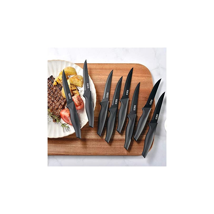 Rainbow Knife Set 18 Pcs Kitchen Knives Set Sharp Stainless Steel Knife Sets Contain 8 Steak Knives Sharpener Peeler Clear Acrylic Stand Beautiful Knife Best Gift (Black 18PCS Set)